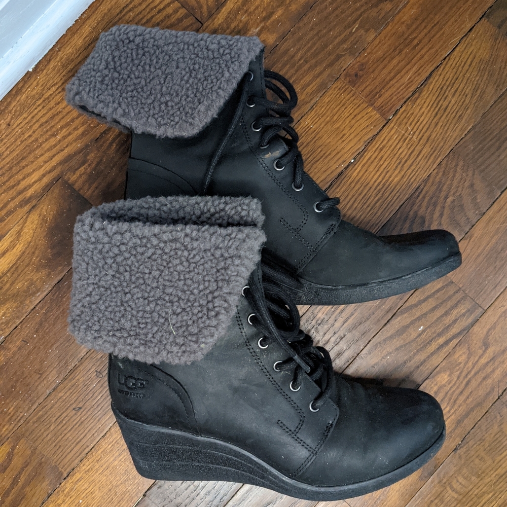UGG Zea Waterproof Wedge boots in black and gray